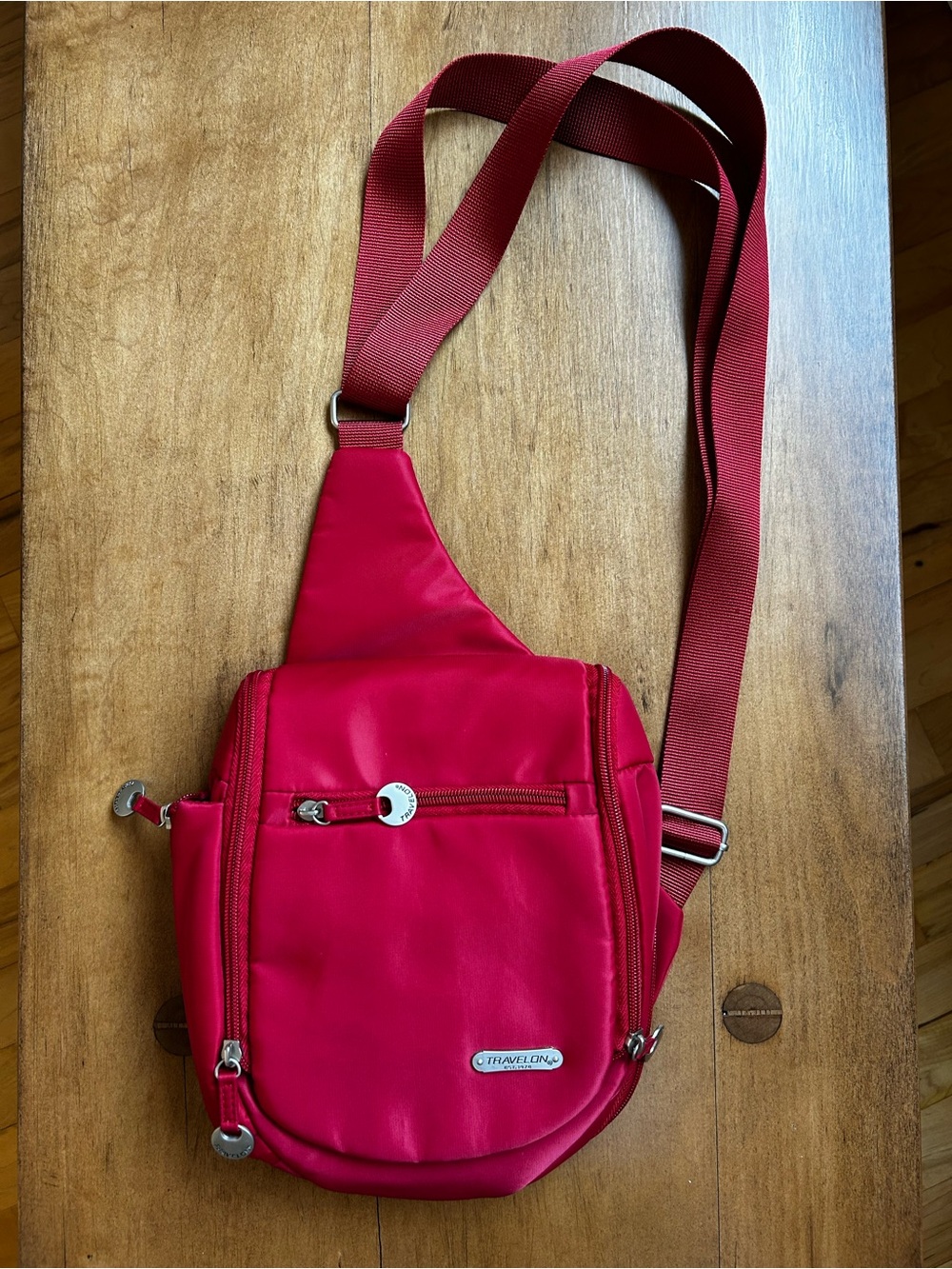 Travelon Vibrant Red Sling Crossbody Bag